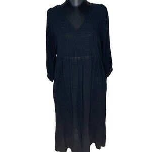 GAP Midi Dress Gauzy V Neck Textured Flowy Cover Up Black Size Medium